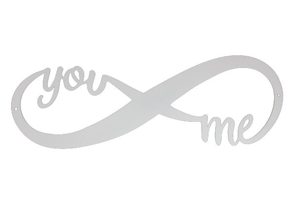 Hammered white powder coat infinity You Me text metal wall sign