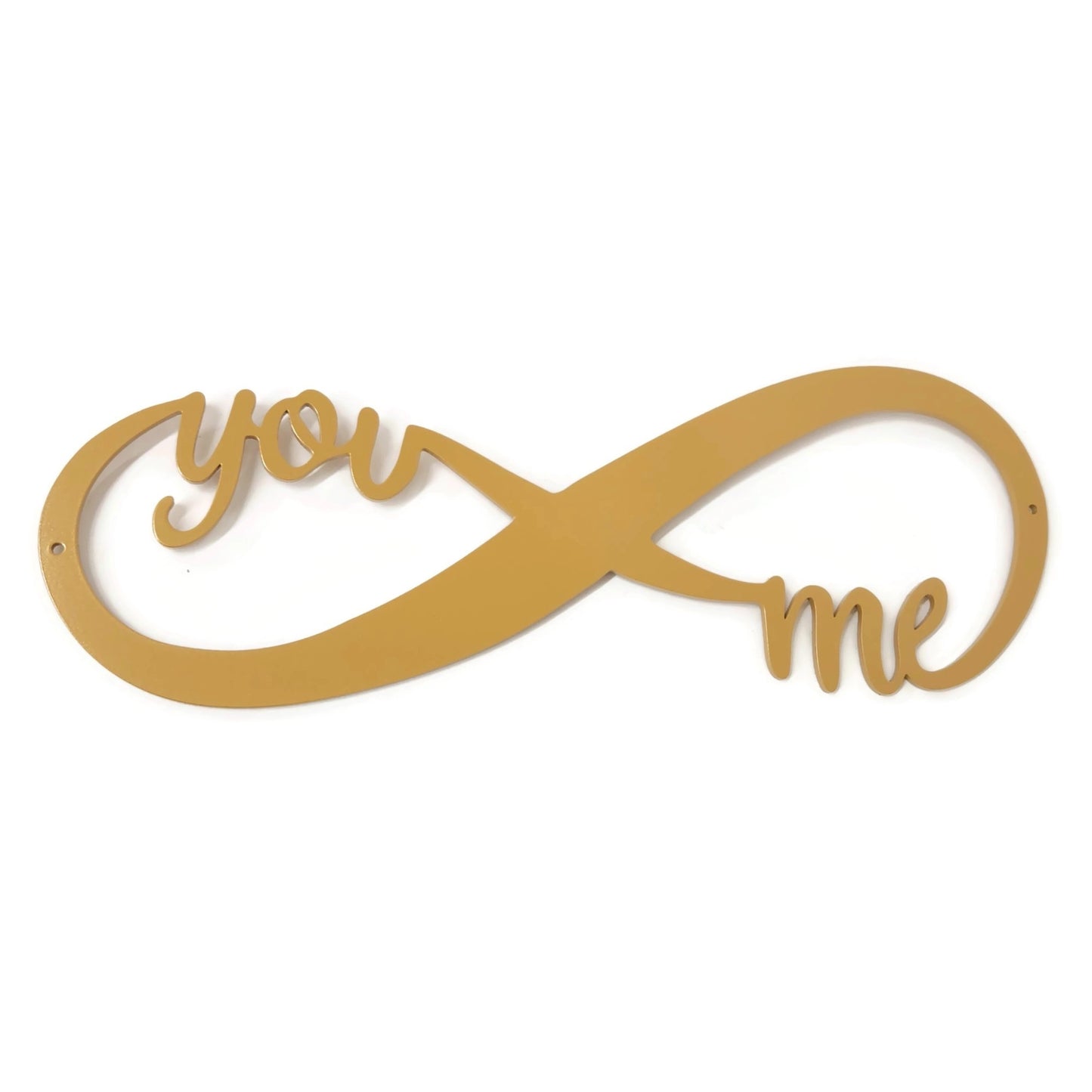 Gold powder coat infinity You Me text metal wall sign
