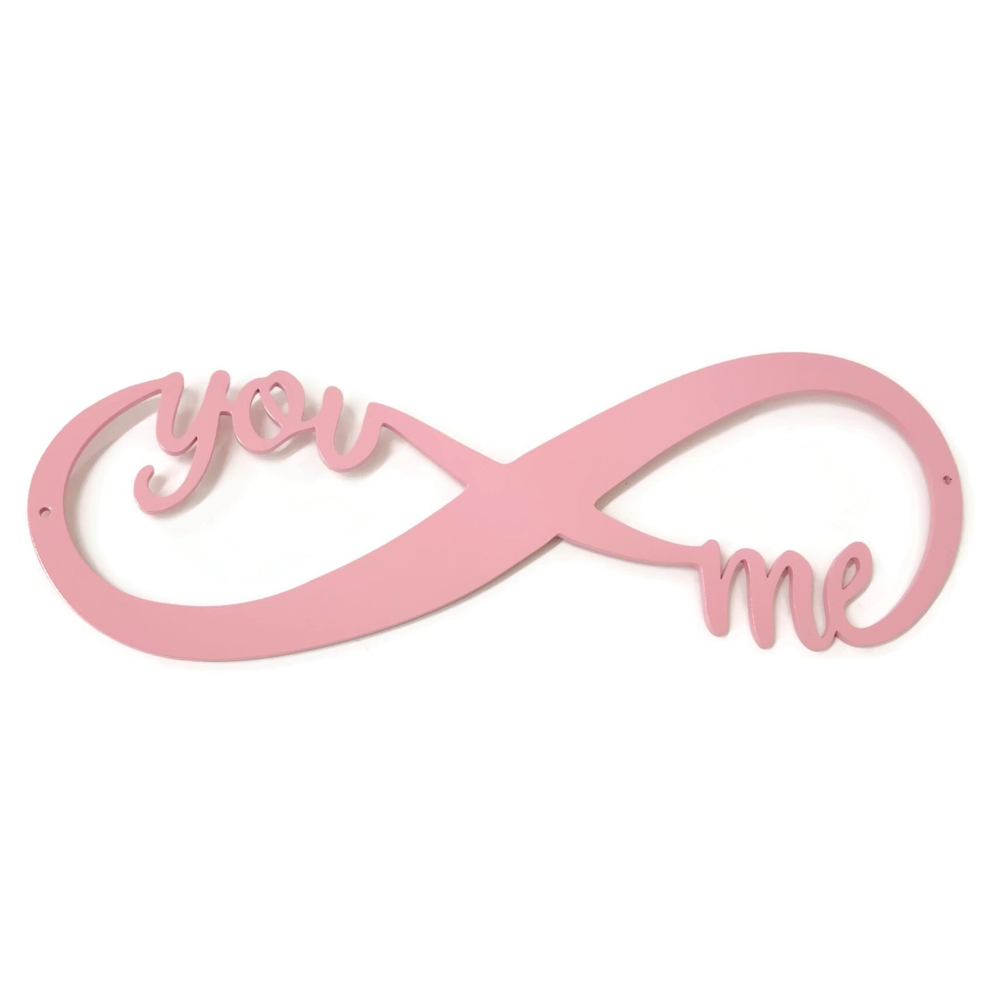 Pink powder coat infinity You Me text metal wall sign