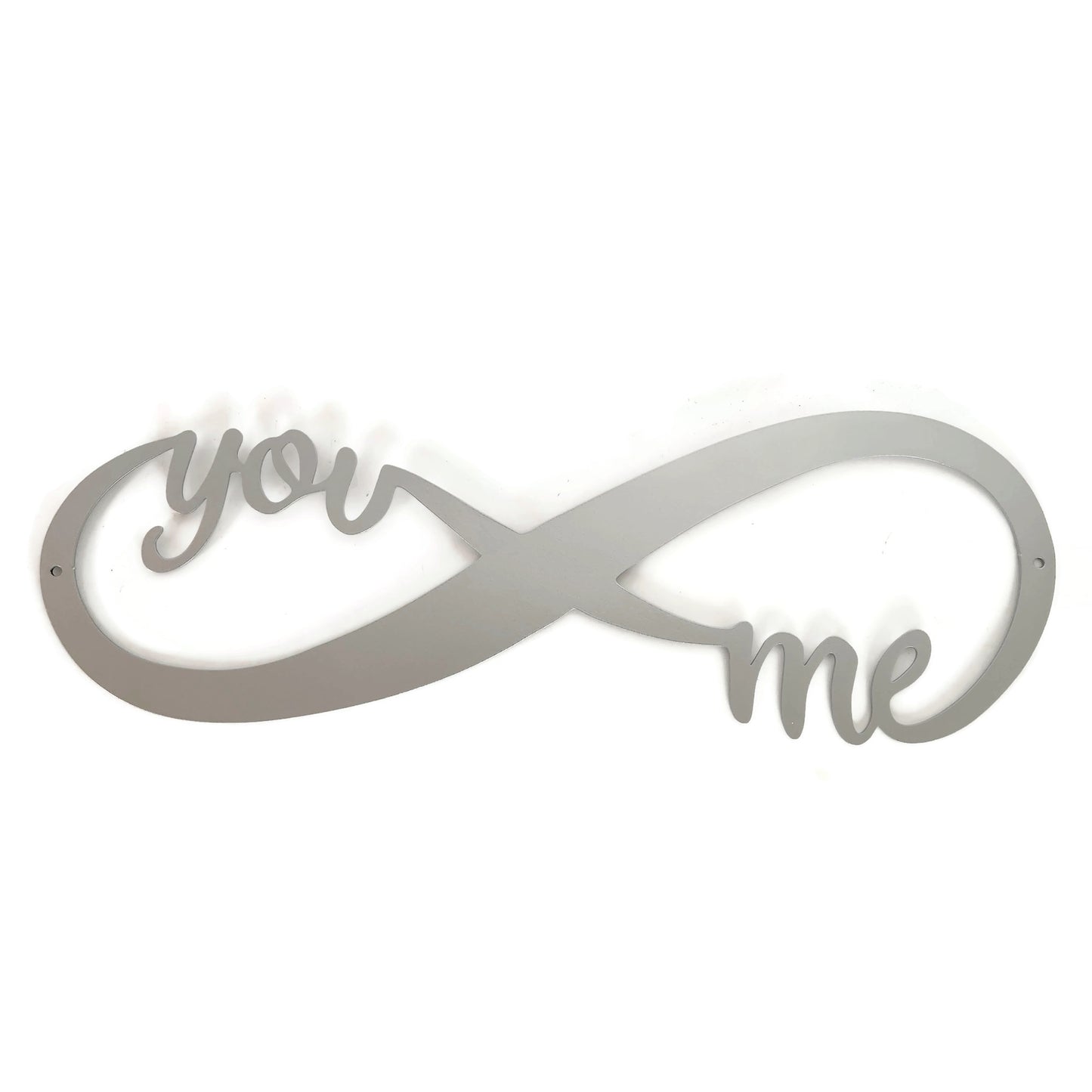 Silver powder coat infinity You Me text metal wall sign