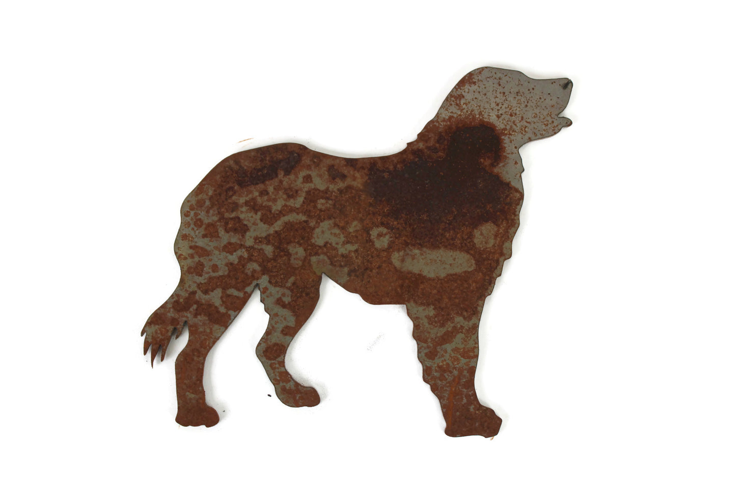Long-haired, large dog shape rusty metal cut out