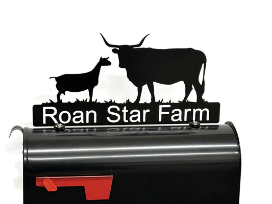 Longhorn Cow and Goat Customized Metal Mailbox Topper 8.35 Inches Tall - Does Not Include a Mailbox