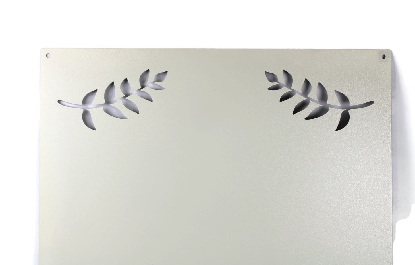 Cream powder coat metal magnet message board with leaf pattern