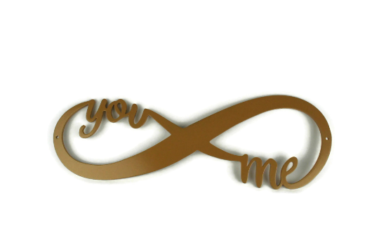 Matte gold powder coat infinity You Me text metal wall sign