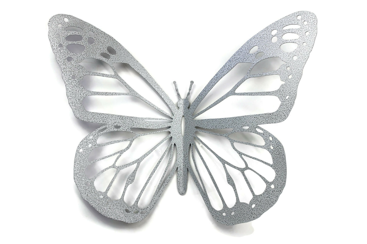 White gray vein powder coat metal monarch butterfly wall art
