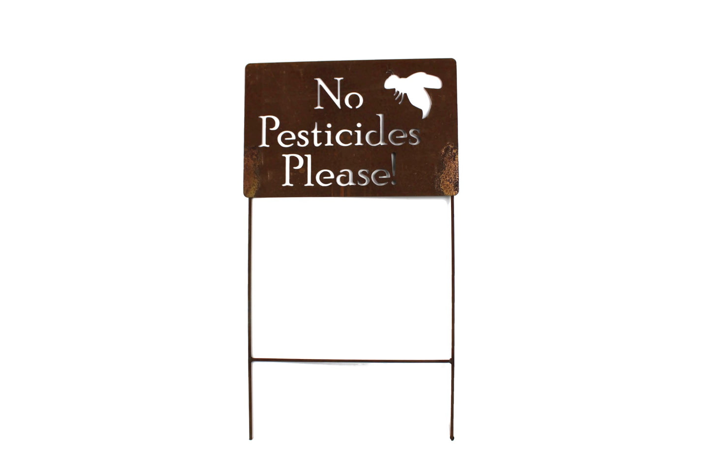 No Pesticides with bee extra large rusty garden stake sign