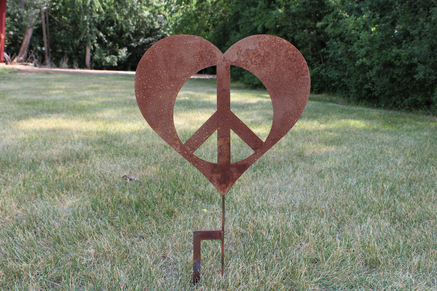 Metal Peace Heart Garden Stake or Stand 21 to 28 Inches Tall