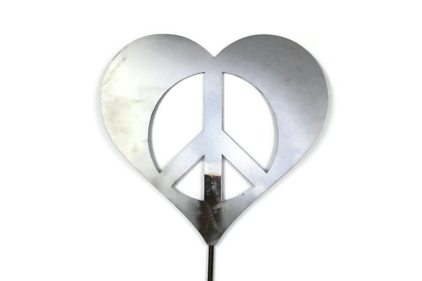 Metal Peace Heart Garden Stake or Stand 21 to 28 Inches Tall