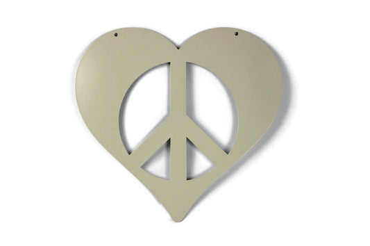 Cream powder coat peace heart metal wall sign