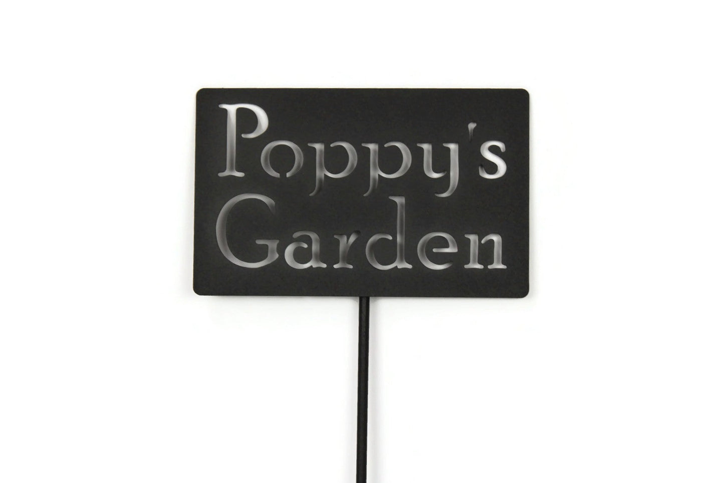 Poppy's Garden black powder coat garden stake sign