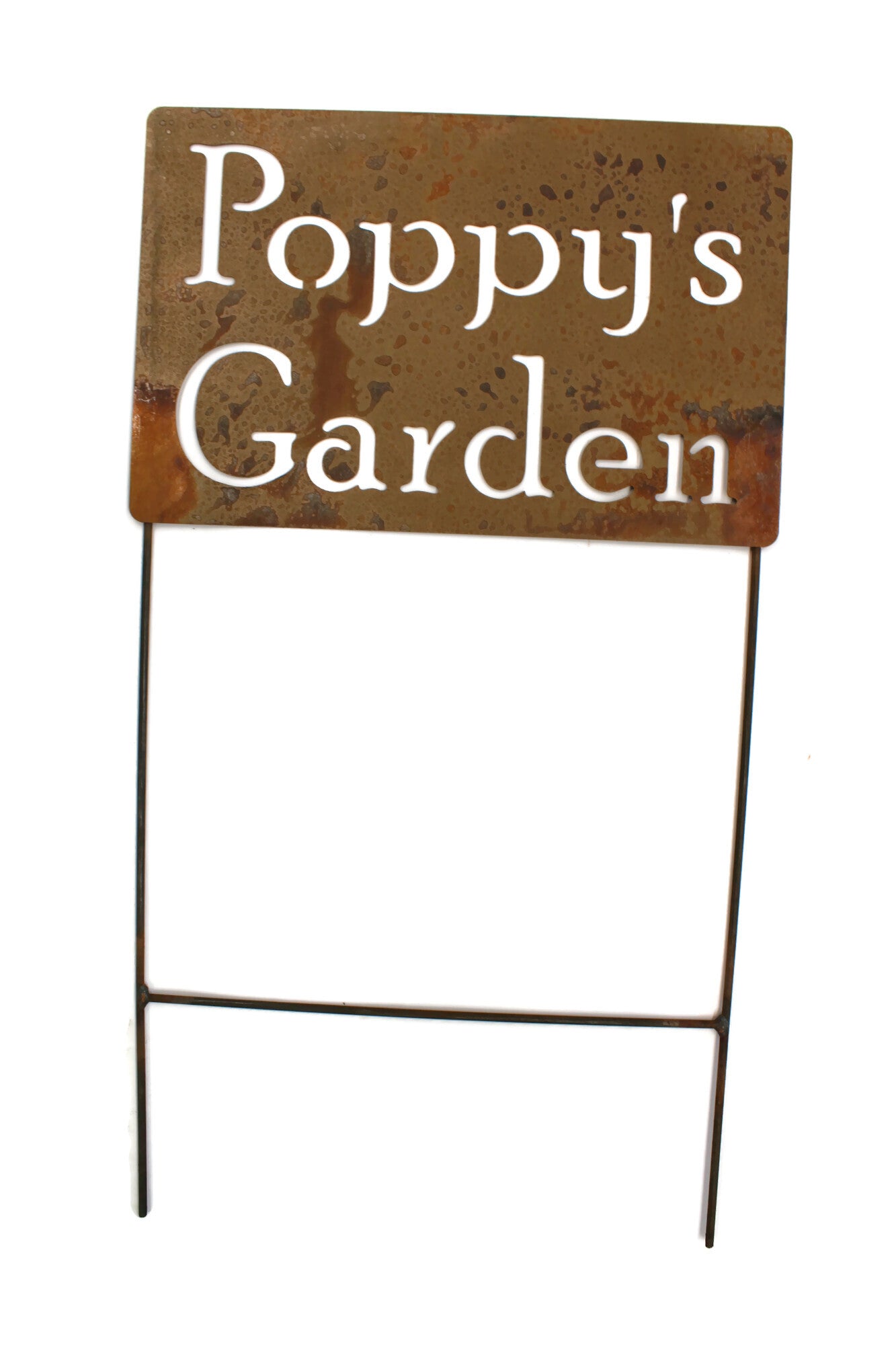 Poppy's Garden extra large rusty garden stake sign