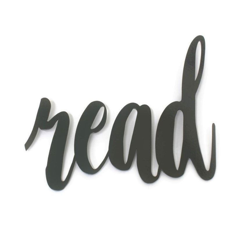 read metal script word sign in bronze charcoal powder coat