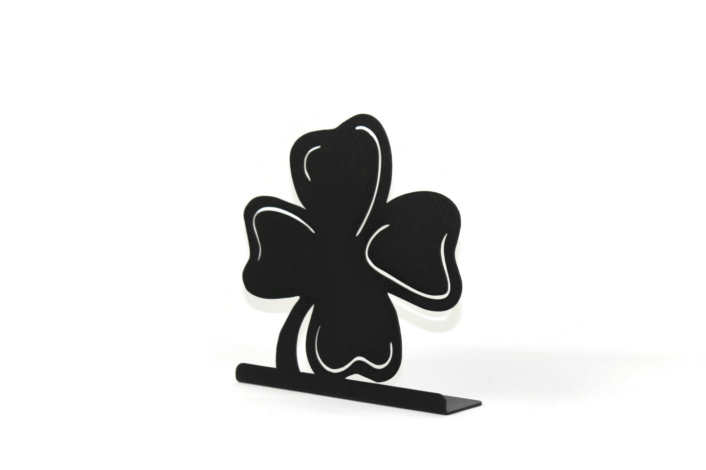 Irish shamrock metal tabletop stand in black powder coat