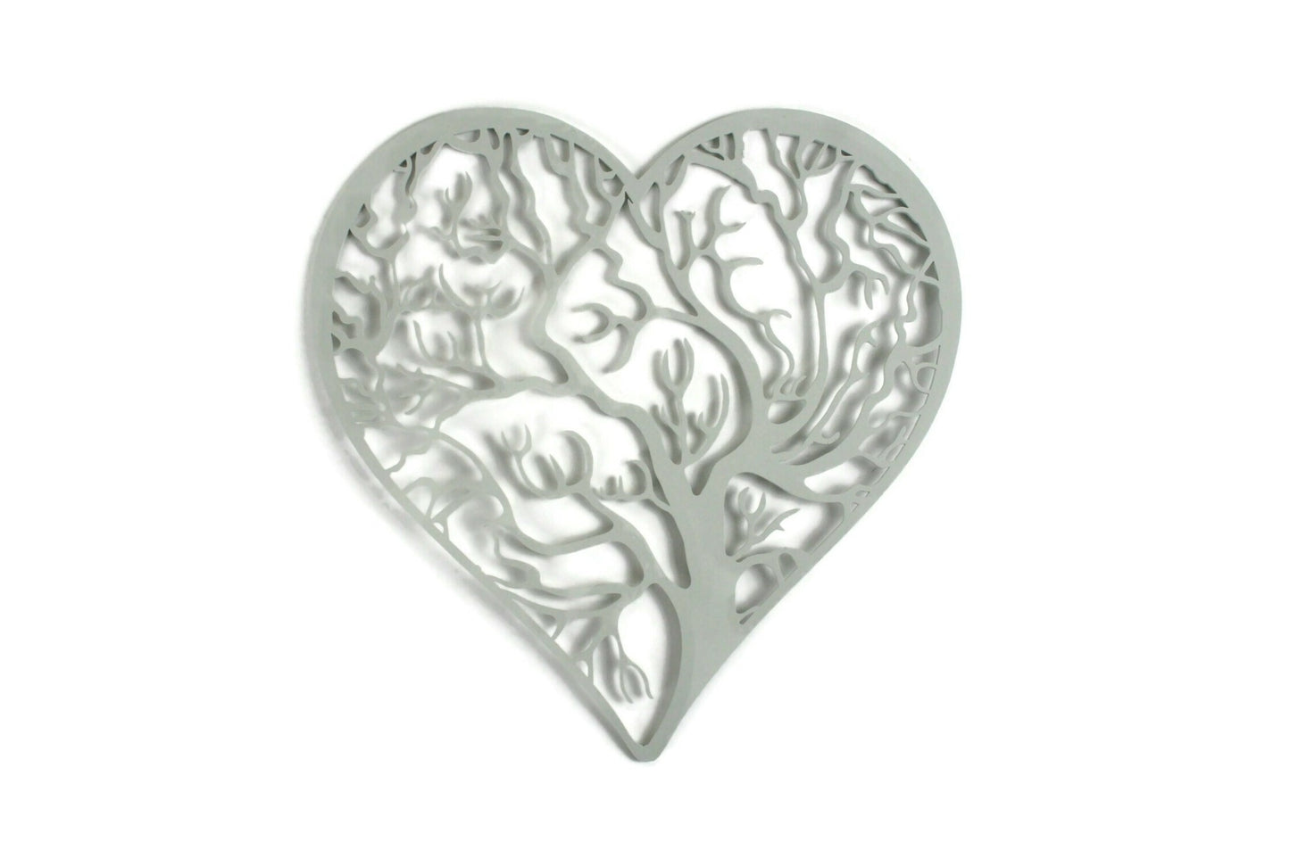 Eggshell powder coat tree heart with outline metal wall sign