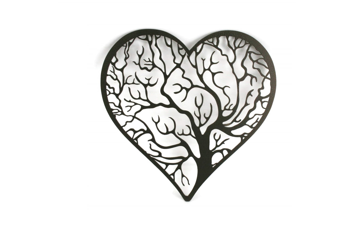 Hammered brown powder coat tree heart with outline metal wall sign