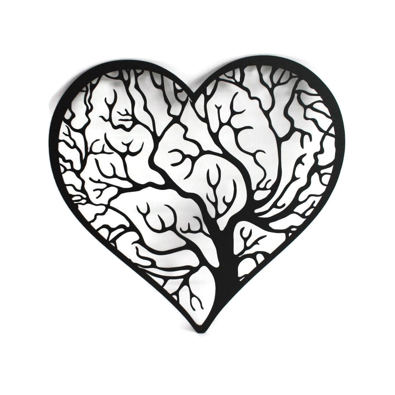 Black powder coat tree heart with outline metal wall sign