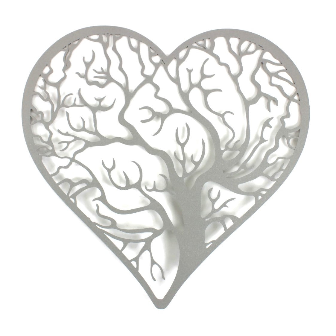 Dark silver sparkle powder coat tree heart with outline metal wall sign