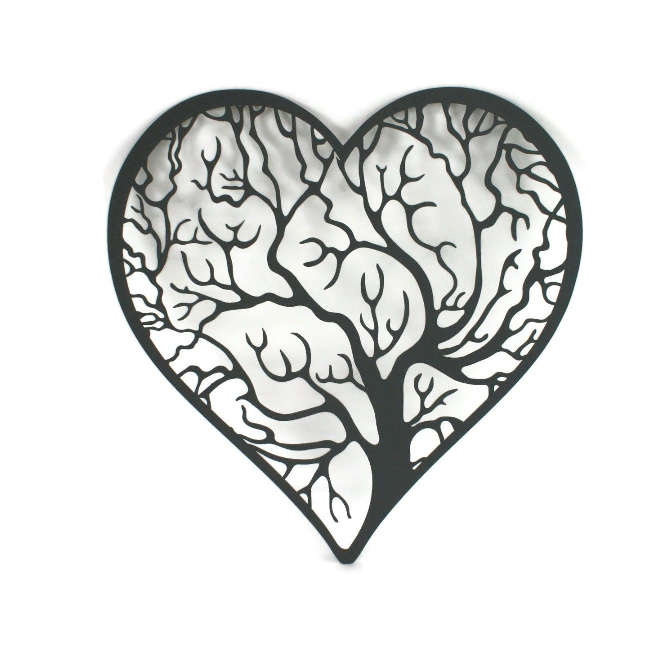 Dark stone gray powder coat tree heart with outline metal wall sign