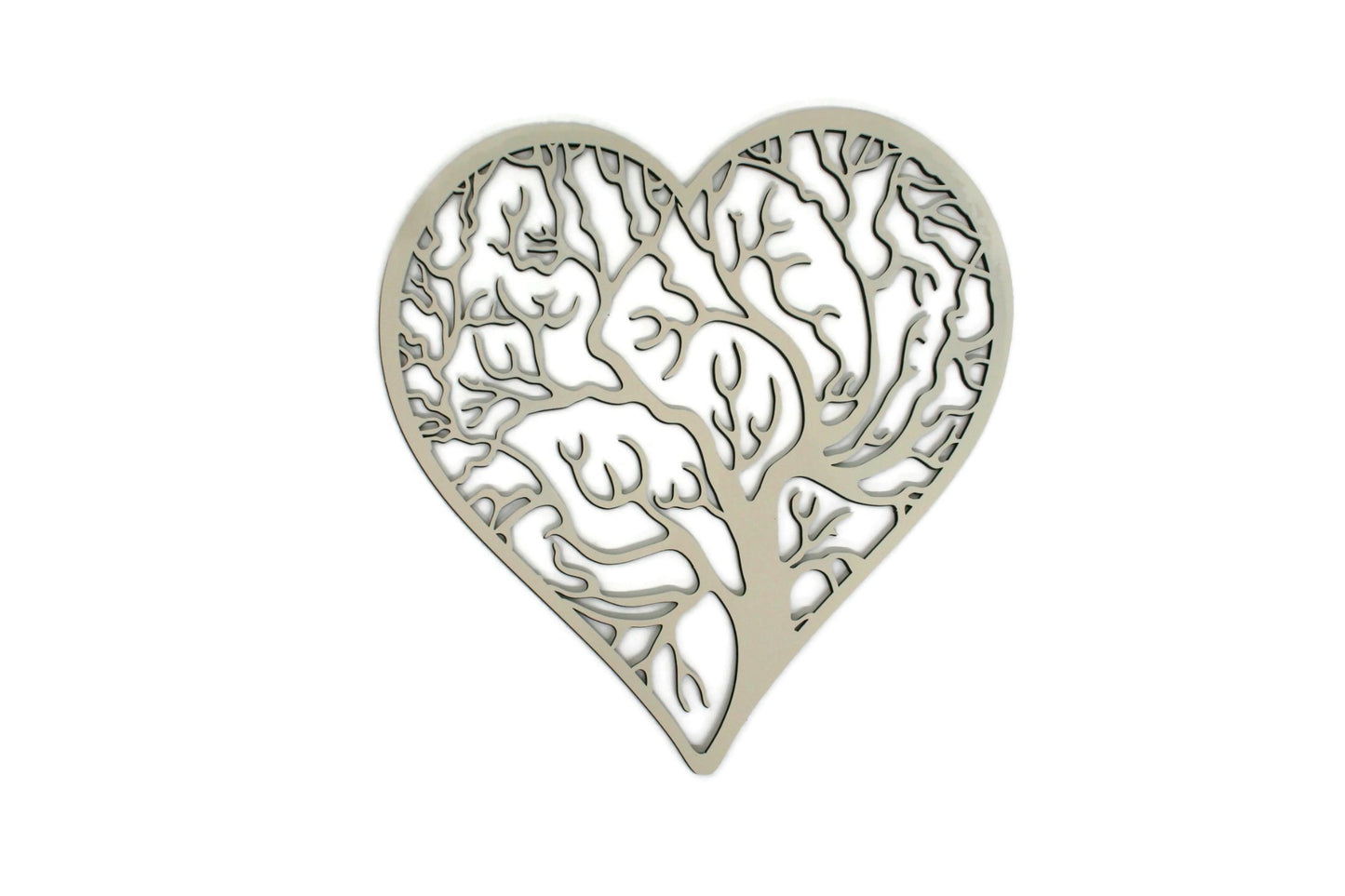 Cream powder coat tree heart with outline metal wall sign