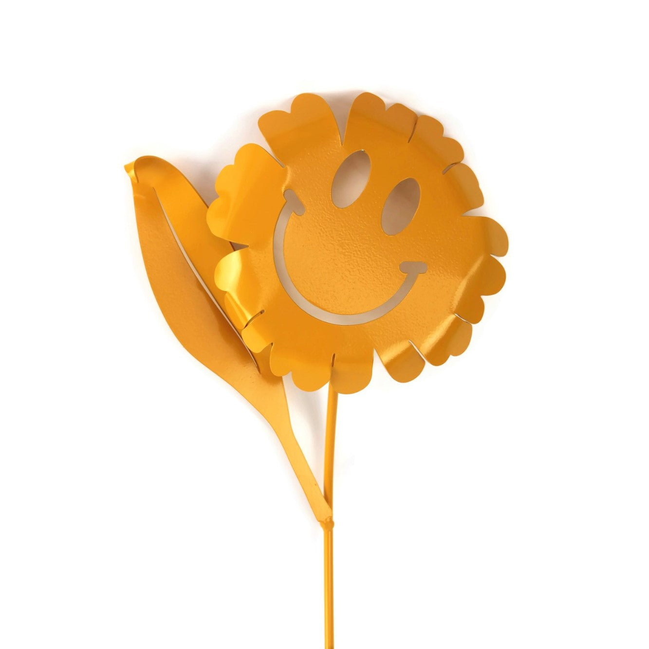 Dark yellow powder coat waving smiley daisy metal garden stake