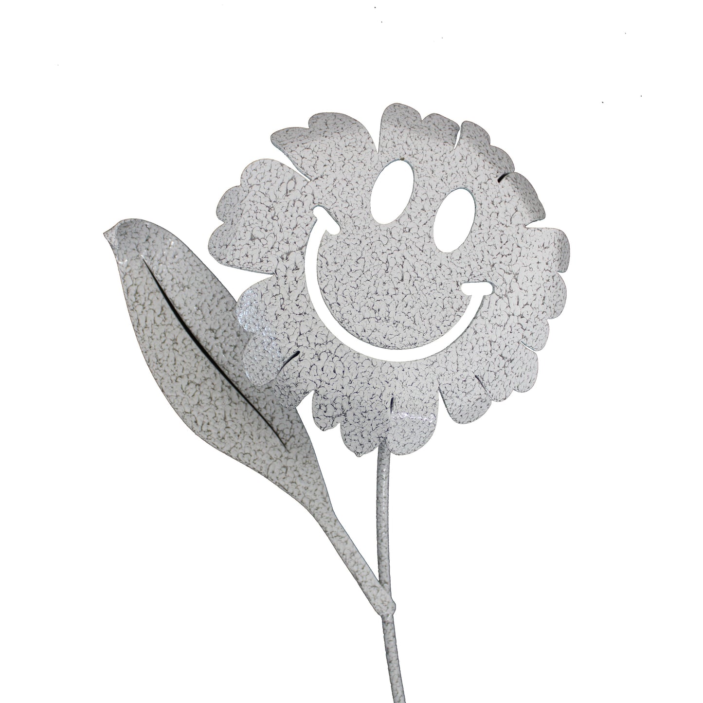 White and gray vein powder coat waving smiley daisy metal garden stake