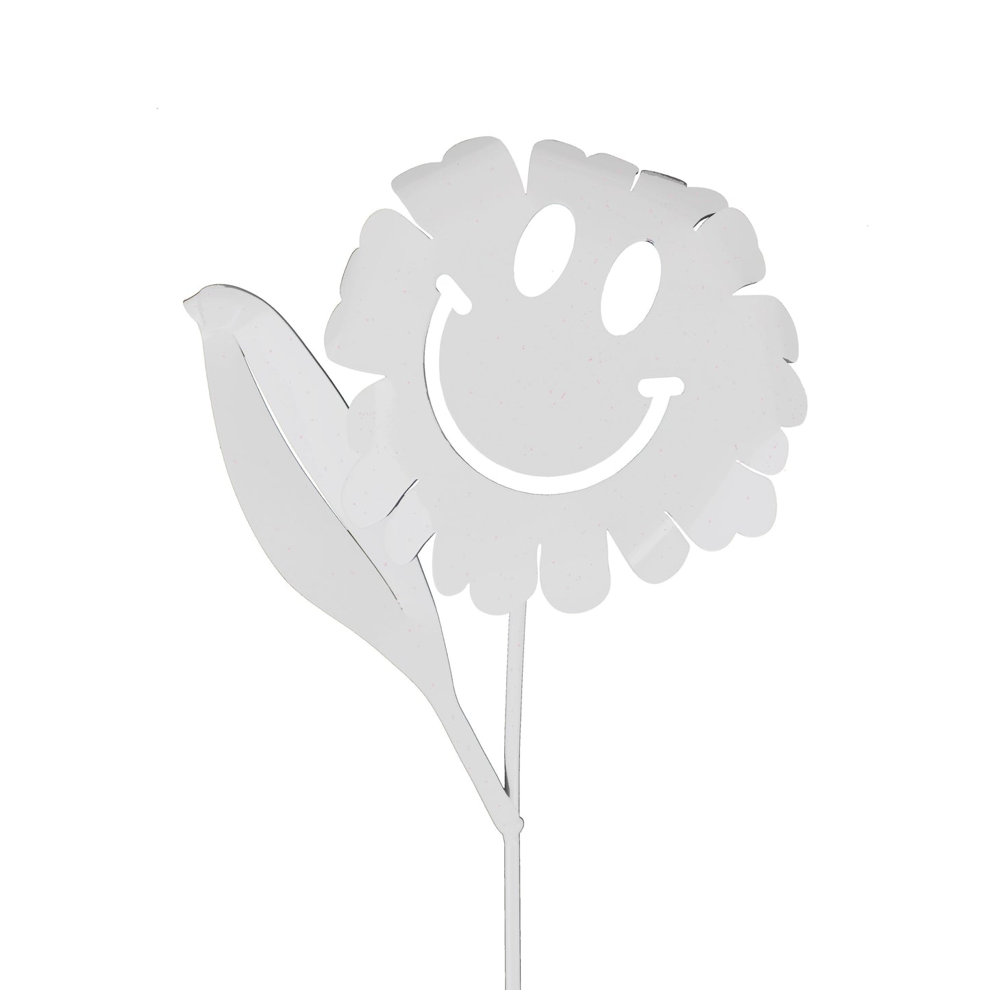 White powder coat waving smiley daisy metal garden stake