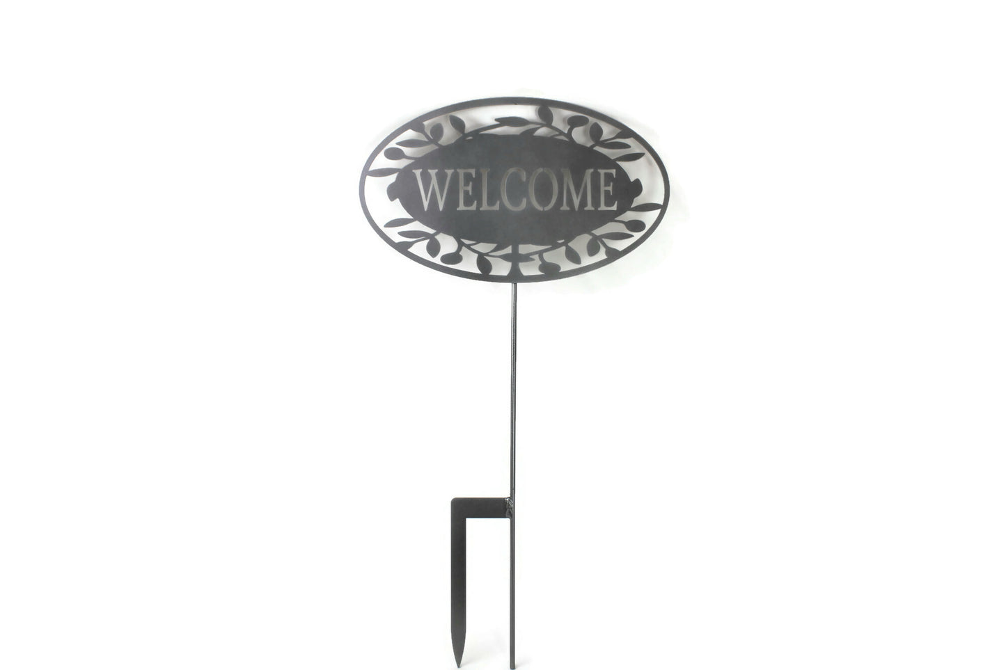 Silver powder coat welcome leaf pattern metal garden stake