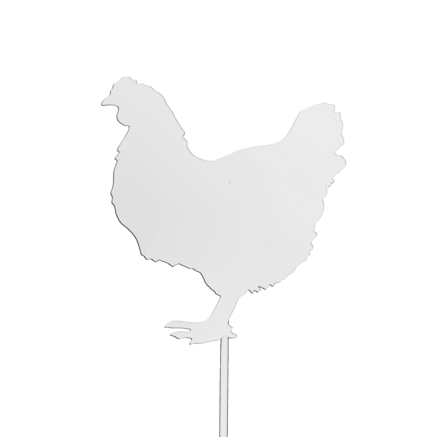 White powder coat metal chicken garden stake