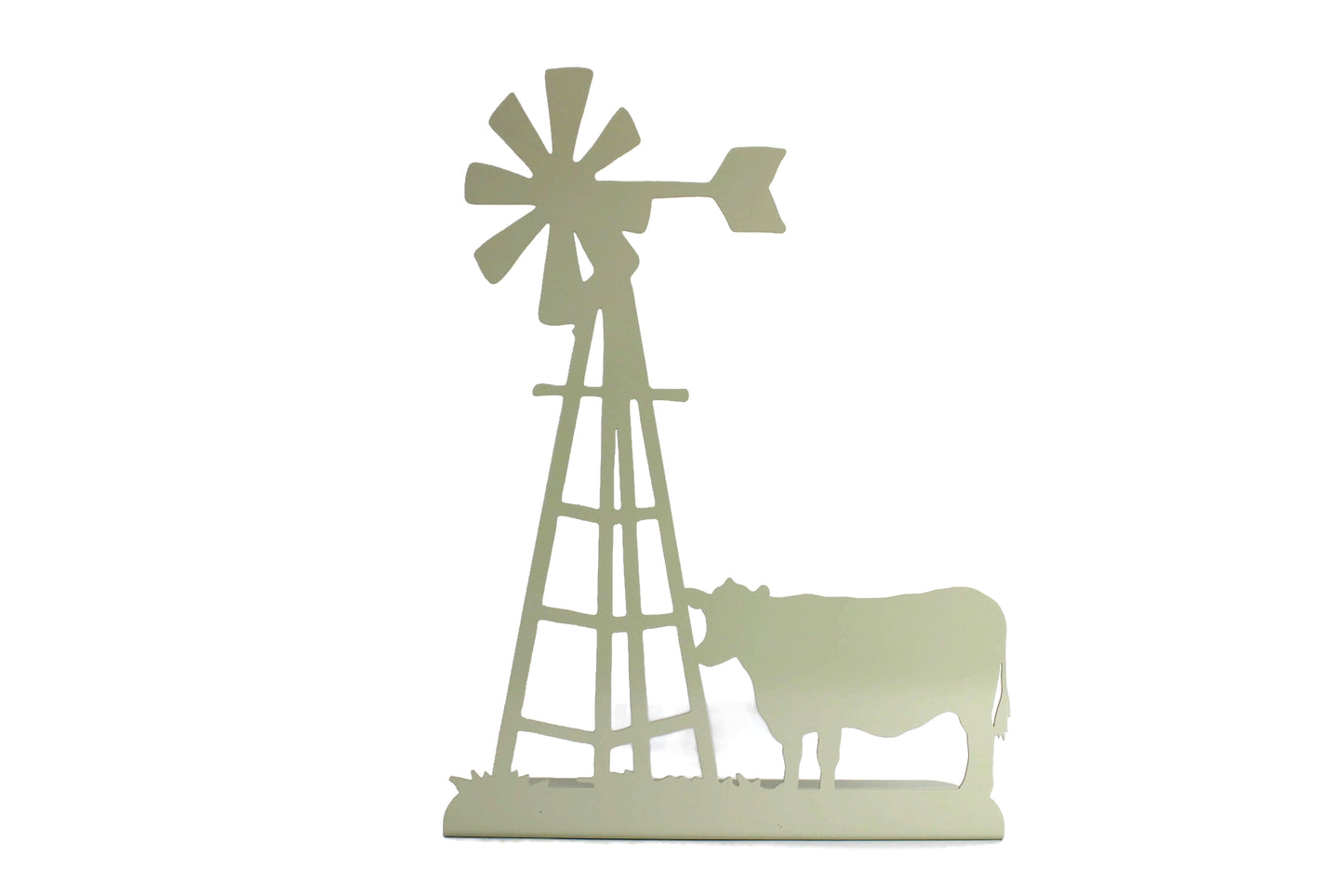 Windmill and Cow Metal Tabletop Decor 14.2 Inches Tall