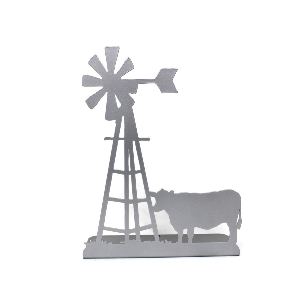 Windmill and Cow Metal Tabletop Decor 14.2 Inches Tall