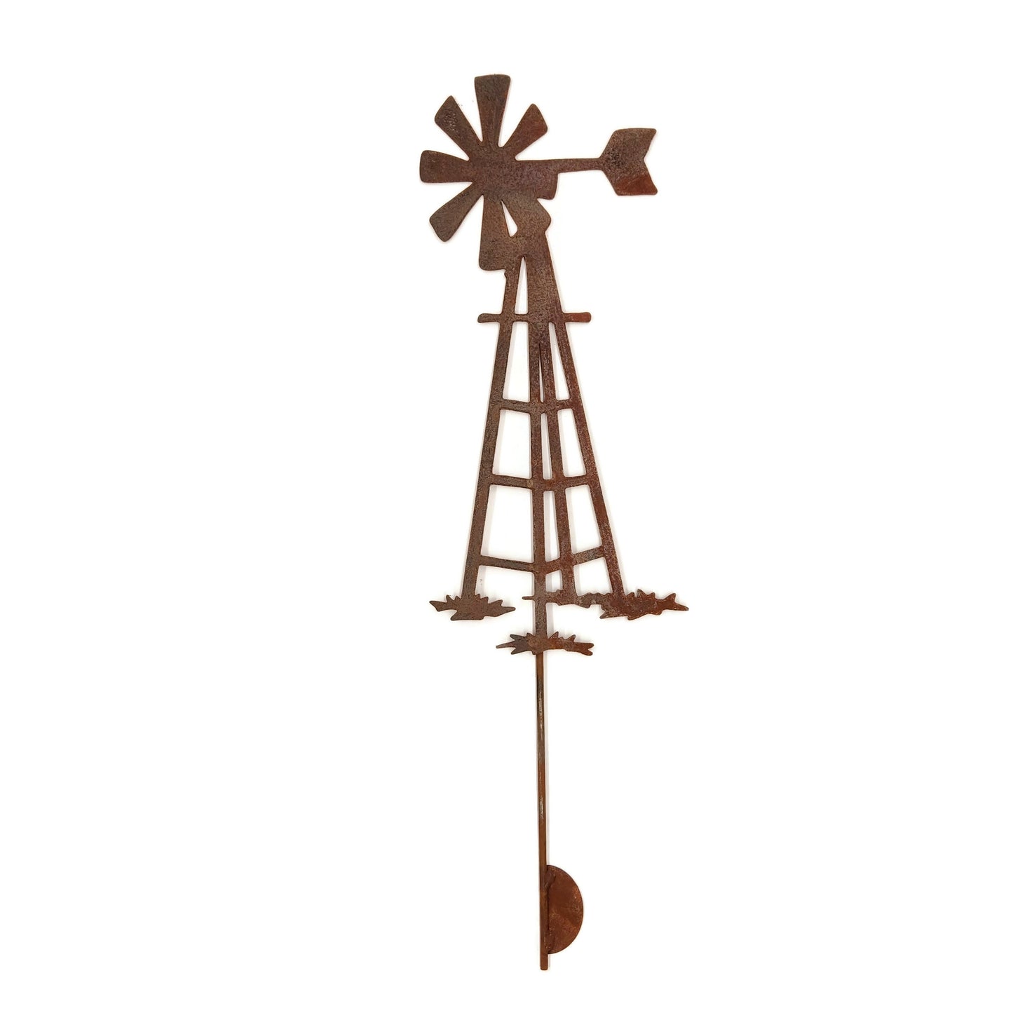Rusty metal windmill garden stake