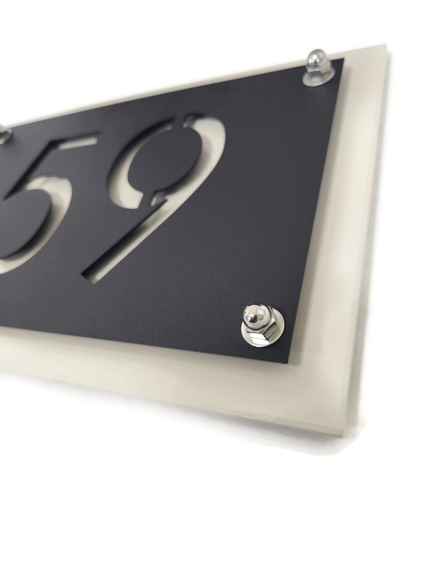 Metal House Number Address Sign on Stakes 10x25" up to 20x25" Layered Style Futura