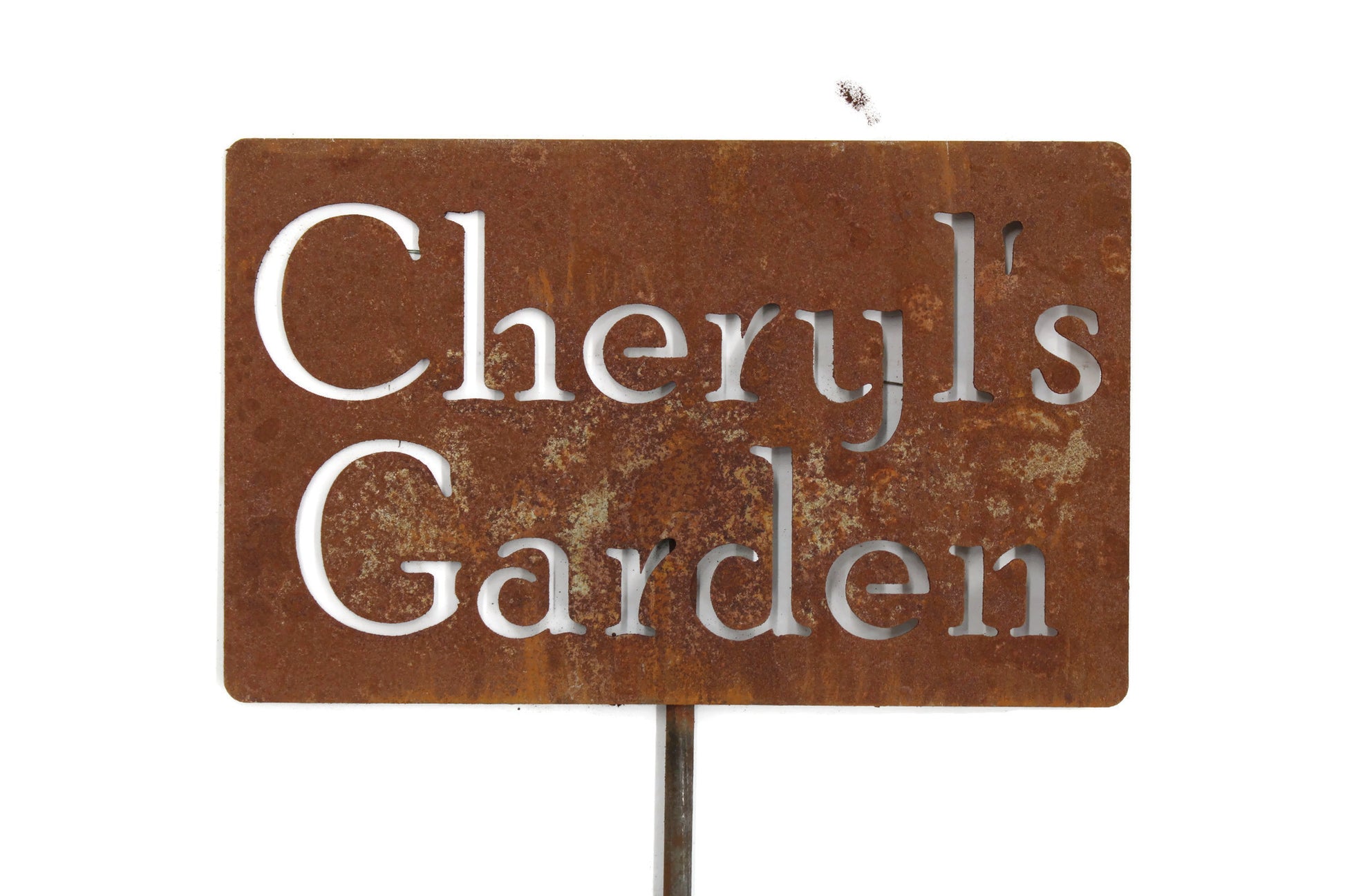 Cheryl's Garden rusted garden stake sign