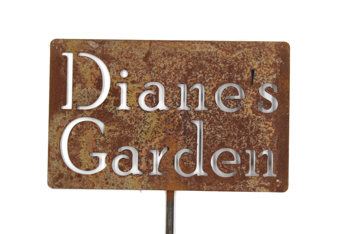 Diane's Garden rusted garden stake sign