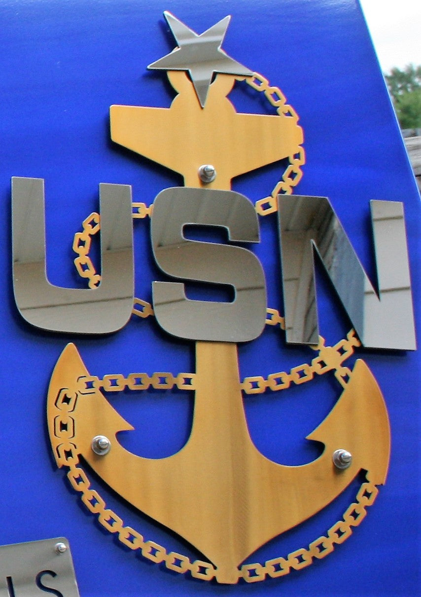 US NAVY Chief Petty Officer Stainless Steel Fouled Anchor Personalized Sign 23 Inches Tall - Officially Licensed Seller