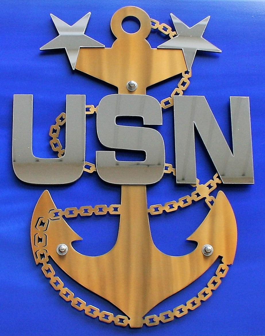 US NAVY Chief Petty Officer Stainless Steel Fouled Anchor Personalized Sign 23 Inches Tall - Officially Licensed Seller