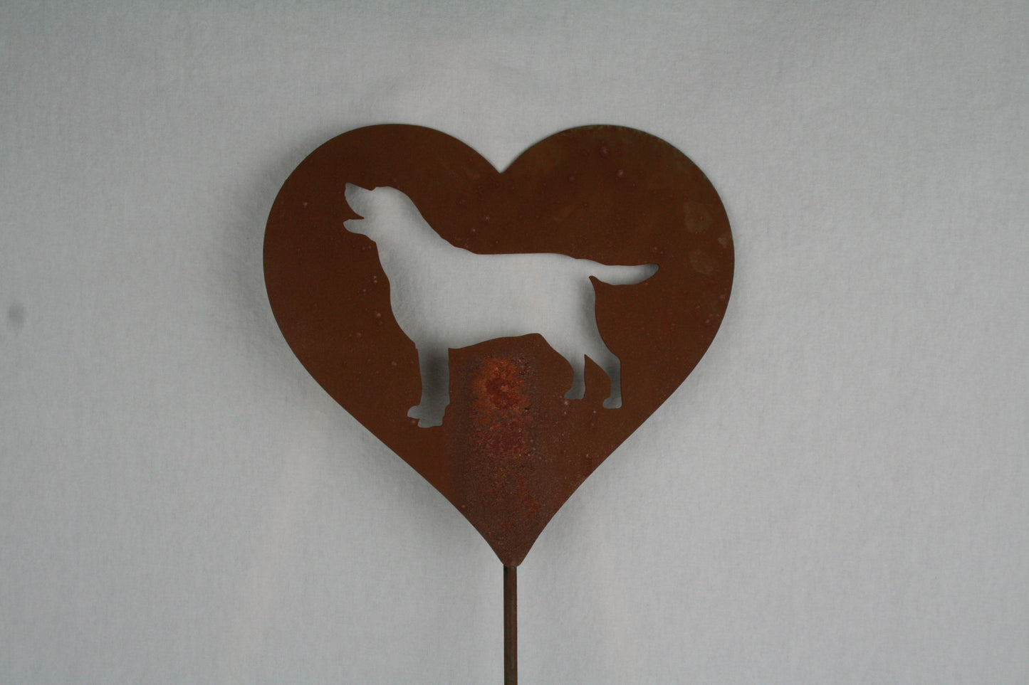 Metal Grave Marker Garden Sign Stake Heart Shape with Dog 23 to 48 Inches Tall Breeds A-M
