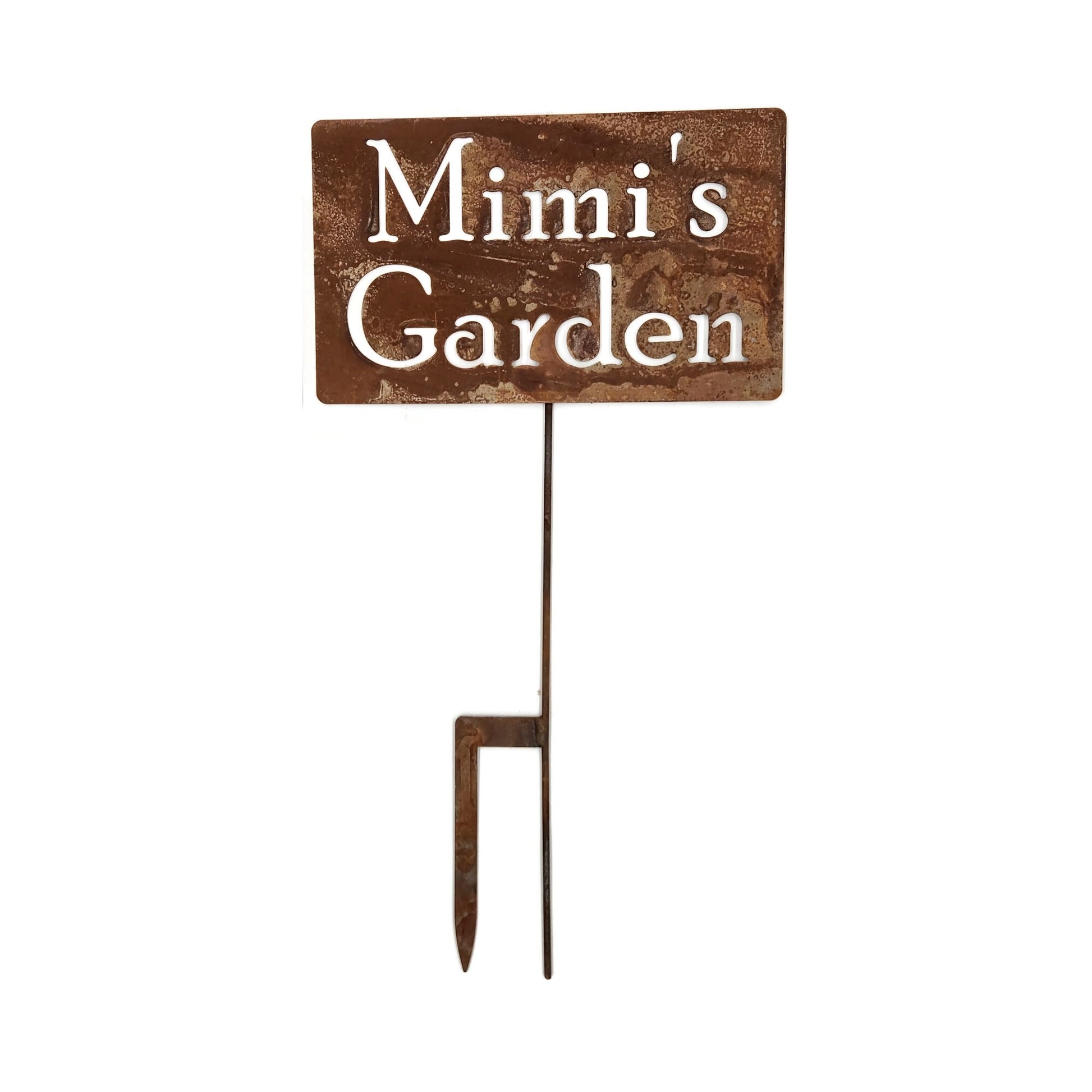 Mimi's Garden large rusty garden stake sign