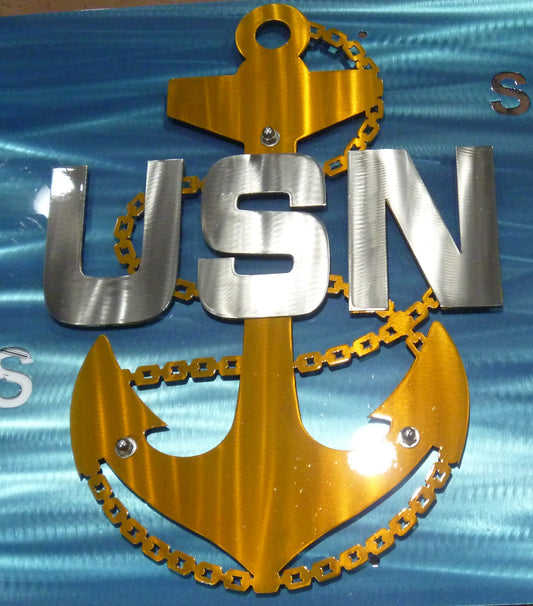 US NAVY Chief Petty Officer Stainless Steel Fouled Anchor Wall Sign 19 Inches Tall Discontinued Design SALE Clearance!