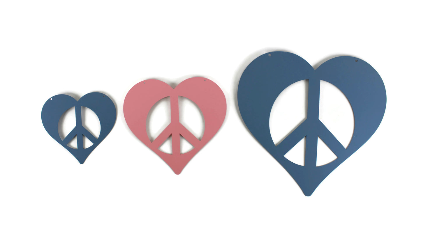 Peace Heart Symbol Metal Wall Art Sign 9 to 18 Inches Wide