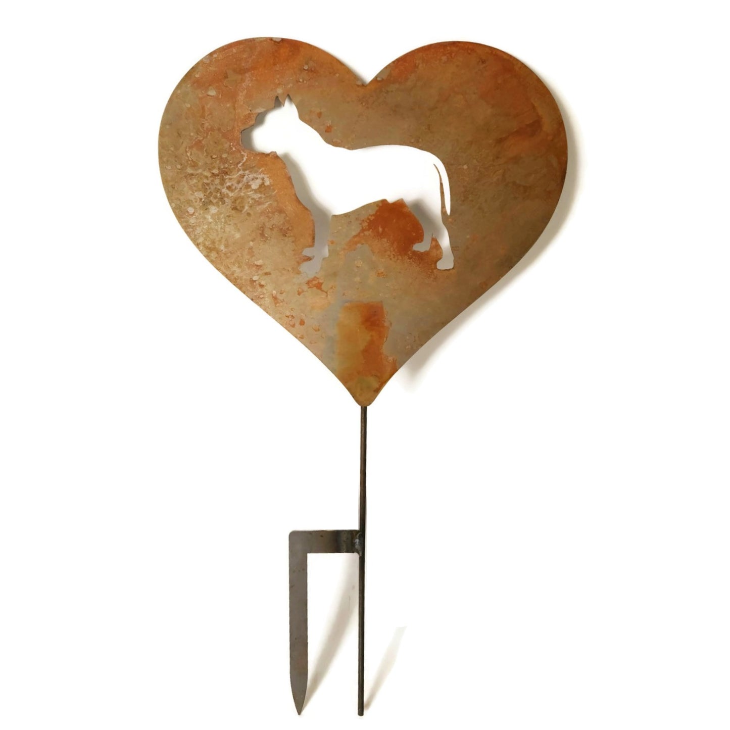 Pit Bull Terrier Dog Metal Heart Pet Memorial Stake 20 to 28 Inches Tall