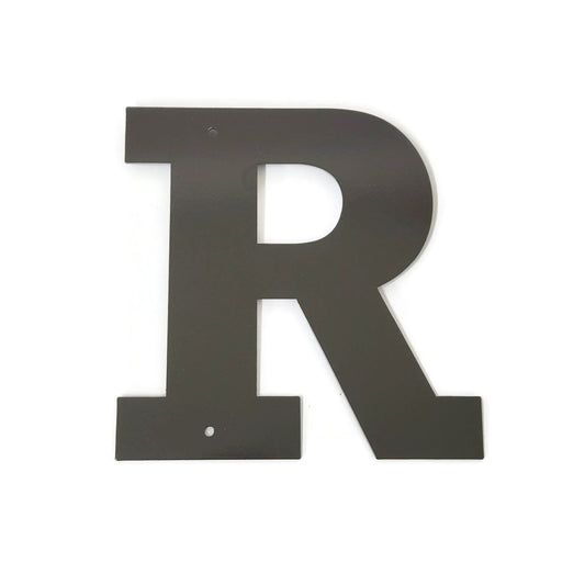 Metal letter R in bronze charcoal powder coat