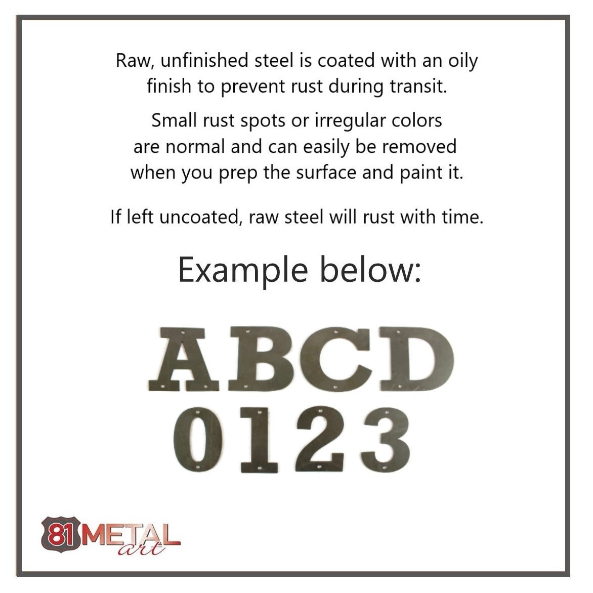 Metal Letters and Numbers Blocky Square Font 4" Tall Raw & Rust