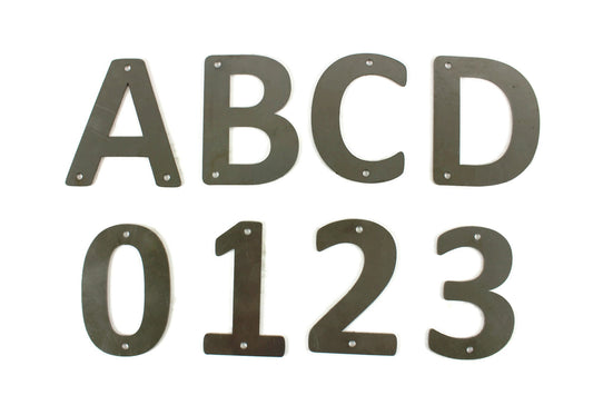 Metal letters and numbers in raw steel