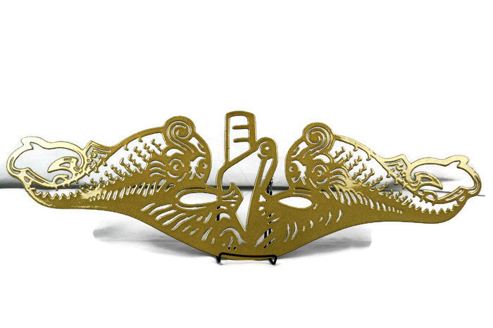 US Navy Submarine Service Pin Gold Officer Dolphins Stainless Steel Wall Art 25 Inches Wide - Official Licensed Seller