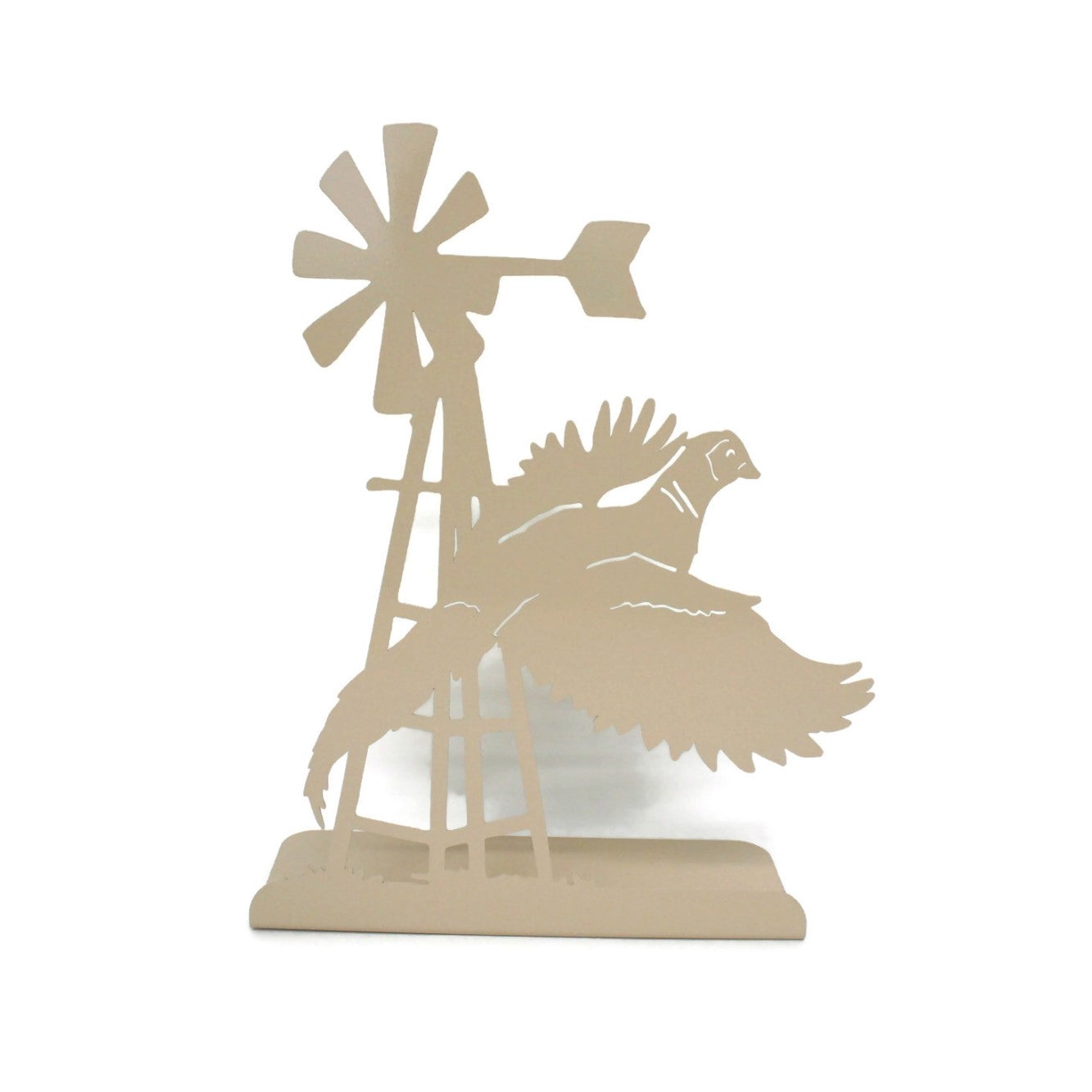 Windmill and Pheasant Free Standing Metal Decor 14.75 Inches Tall