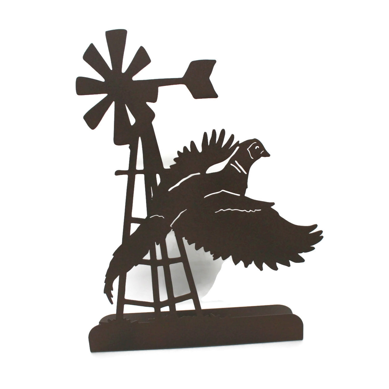 Windmill and Pheasant Free Standing Metal Decor 14.75 Inches Tall