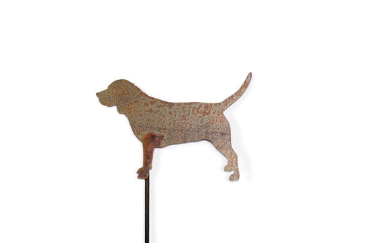 Rusty metal beagle dog-shaped garden stake
