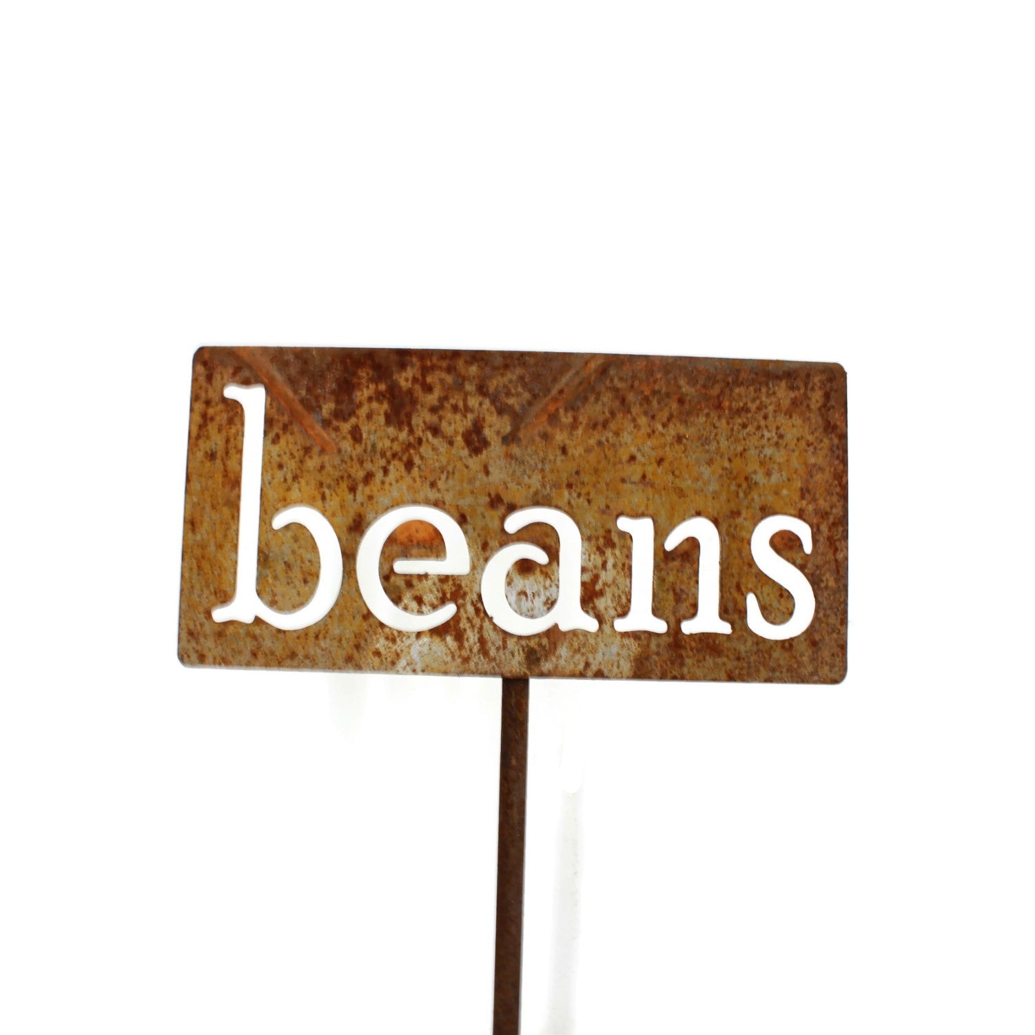 beans rusty garden marker stake