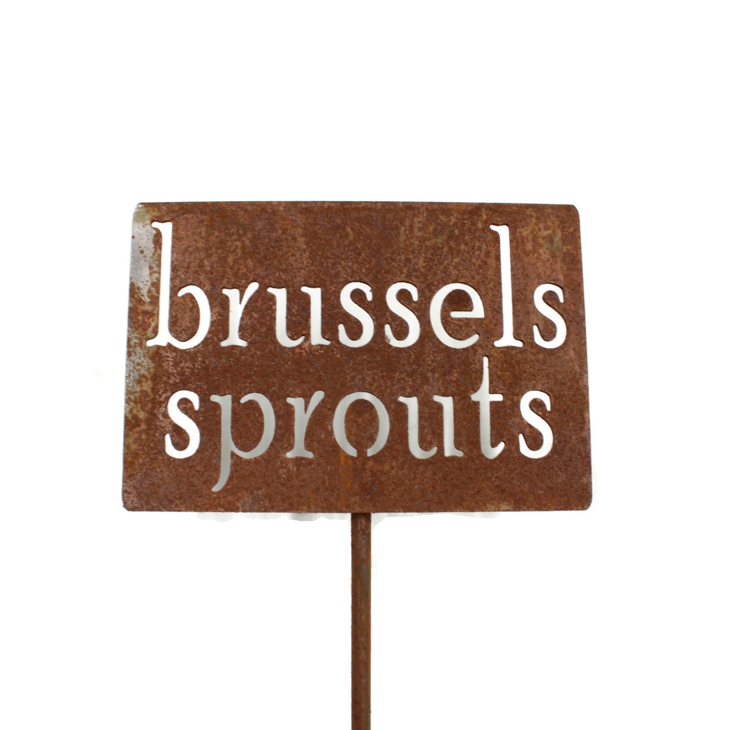 brussels sprouts rusty garden marker stake